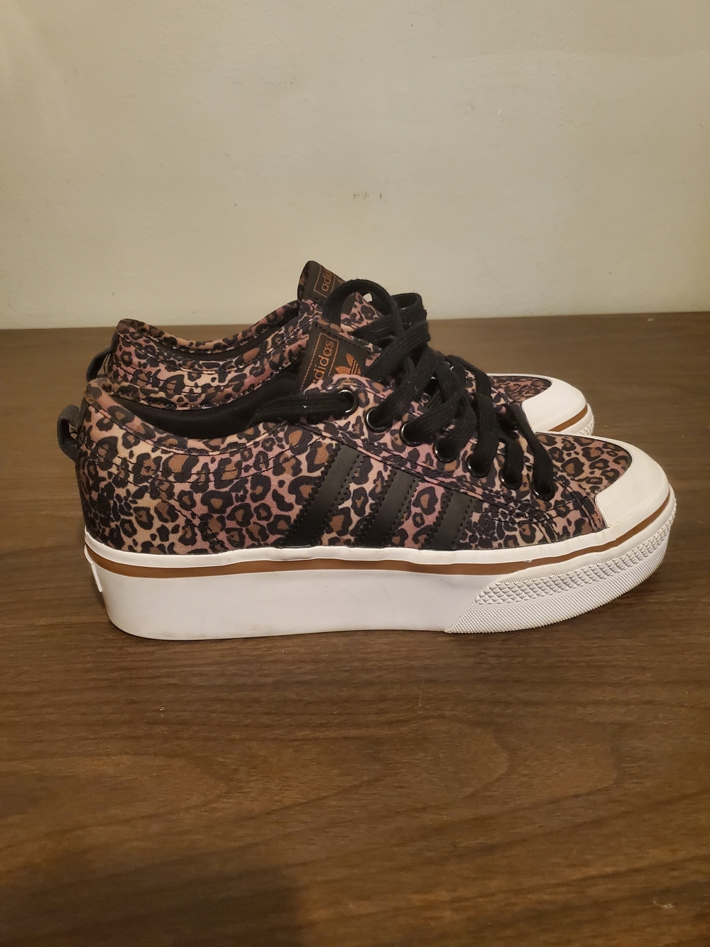 adidas Leopard-Print Platform Sneakers in Black, white and Brown